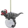 Design Toscano Blitzer the T Rex Dinosaur Christmas Tree Ornament, 5 Inch Long, Cast Stone Resin with Glass Ball, Green Glitter Finish(Blitzer)