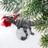 Design Toscano Blitzer the T Rex Dinosaur Christmas Tree Ornament, 5 Inch Long, Cast Stone Resin with Glass Ball, Green Glitter Finish(Blitzer)