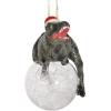 Design Toscano Blitzer the T Rex Dinosaur Christmas Tree Ornament, 5 Inch Long, Cast Stone Resin with Glass Ball, Green Glitter Finish(Blitzer)