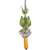 Design Toscano Blitzer the T Rex Dinosaur Christmas Tree Ornament, 5 Inch Long, Cast Stone Resin with Glass Ball, Green Glitter Finish(Circles)