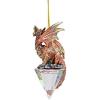Design Toscano Blitzer the T Rex Dinosaur Christmas Tree Ornament, 5 Inch Long, Cast Stone Resin with Glass Ball, Green Glitter Finish(Diamond Dragon)