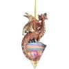 Design Toscano Blitzer the T Rex Dinosaur Christmas Tree Ornament, 5 Inch Long, Cast Stone Resin with Glass Ball, Green Glitter Finish(Diamond Dragon)