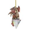 Design Toscano Blitzer the T Rex Dinosaur Christmas Tree Ornament, 5 Inch Long, Cast Stone Resin with Glass Ball, Green Glitter Finish(Diamond Dragon)