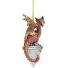Design Toscano Blitzer the T Rex Dinosaur Christmas Tree Ornament, 5 Inch Long, Cast Stone Resin with Glass Ball, Green Glitter Finish(Diamond Dragon)