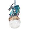 Design Toscano Blitzer the T Rex Dinosaur Christmas Tree Ornament, 5 Inch Long, Cast Stone Resin with Glass Ball, Green Glitter Finish(Frost)
