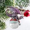 Design Toscano Blitzer the T Rex Dinosaur Christmas Tree Ornament, 5 Inch Long, Cast Stone Resin with Glass Ball, Green Glitter Finish(North Pole)