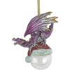 Design Toscano Blitzer the T Rex Dinosaur Christmas Tree Ornament, 5 Inch Long, Cast Stone Resin with Glass Ball, Green Glitter Finish(North Pole)
