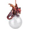 Design Toscano Blitzer the T Rex Dinosaur Christmas Tree Ornament, 5 Inch Long, Cast Stone Resin with Glass Ball, Green Glitter Finish(Percher Dragon)