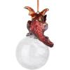 Design Toscano Blitzer the T Rex Dinosaur Christmas Tree Ornament, 5 Inch Long, Cast Stone Resin with Glass Ball, Green Glitter Finish(Percher Dragon)