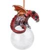 Design Toscano Blitzer the T Rex Dinosaur Christmas Tree Ornament, 5 Inch Long, Cast Stone Resin with Glass Ball, Green Glitter Finish(Percher Dragon)