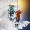 Design Toscano Blitzer the T Rex Dinosaur Christmas Tree Ornament, 5 Inch Long, Cast Stone Resin with Glass Ball, Green Glitter Finish(Skull Hollow)
