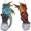 Design Toscano Blitzer the T Rex Dinosaur Christmas Tree Ornament, 5 Inch Long, Cast Stone Resin with Glass Ball, Green Glitter Finish(Skull Hollow)