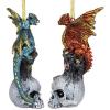 Design Toscano Blitzer the T Rex Dinosaur Christmas Tree Ornament, 5 Inch Long, Cast Stone Resin with Glass Ball, Green Glitter Finish(Skull Hollow)