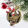 Design Toscano Blitzer the T Rex Dinosaur Christmas Tree Ornament, 5 Inch Long, Cast Stone Resin with Glass Ball, Green Glitter Finish(Sweet Tooth)