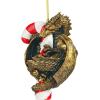 Design Toscano Blitzer the T Rex Dinosaur Christmas Tree Ornament, 5 Inch Long, Cast Stone Resin with Glass Ball, Green Glitter Finish(Sweet Tooth)