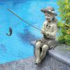Design Toscano Frederic the Little Fisherman of Avignon Boy Fishing Garden Statue, 15 Inch Tall, Cast Stone Resin, Two Tone Stone Finish(Small Nellies Big Catch)