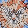 Design Toscano GM1013 Tiffany’s Holy Dove of Peace Art Glass Round Suncatcher Window Panel, 6 inches wide, 6 inches tall, Stained Glass, Blue Enamel