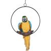Design Toscano Polly in Paradise Parrot Hanging Bird Ring Perch Indoor/Outdoor Statue, Medium 14 Inch Tall, Cast Stone Resin, Blue Yellow Finish