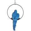 Design Toscano Polly in Paradise Parrot Hanging Bird Ring Perch Indoor/Outdoor Statue, Medium 14 Inch Tall, Cast Stone Resin, Blue Yellow Finish