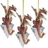 Design Toscano Blitzer the T Rex Dinosaur Christmas Tree Ornament, 5 Inch Long, Cast Stone Resin with Glass Ball, Green Glitter Finish(Diamond Dragon)
