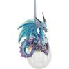 Design Toscano Blitzer the T Rex Dinosaur Christmas Tree Ornament, 5 Inch Long, Cast Stone Resin with Glass Ball, Green Glitter Finish(Frost)