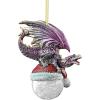 Design Toscano Blitzer the T Rex Dinosaur Christmas Tree Ornament, 5 Inch Long, Cast Stone Resin with Glass Ball, Green Glitter Finish(North Pole)