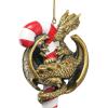 Design Toscano Blitzer the T Rex Dinosaur Christmas Tree Ornament, 5 Inch Long, Cast Stone Resin with Glass Ball, Green Glitter Finish(Sweet Tooth)