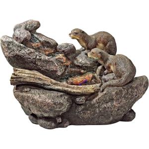 Coastal Decor Water Fountain with LED Light – Pelican’s Seashore Roost Garden Decor Fountain – Outdoor Water Feature, Full Color(Curious Sea Otters)