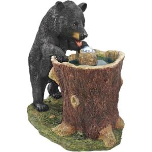Coastal Decor Water Fountain with LED Light – Pelican’s Seashore Roost Garden Decor Fountain – Outdoor Water Feature, Full Color(Guzzling Gulp Black Bear)