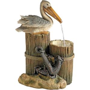 Coastal Decor Water Fountain with LED Light – Pelican’s Seashore Roost Garden Decor Fountain – Outdoor Water Feature, Full Color(Pelicans Seashore Roost)