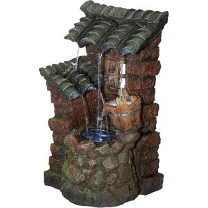 Design Toscano QN164017 Water Fountain with LED Light – Willow Bend Garden Decor Fountain – Outdoor Water Feature, Multicolored, 10½”W x 10″D x 18″H(Faux Wood and Stone)