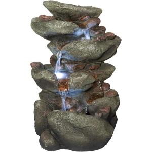 Design Toscano QN164017 Water Fountain with LED Light – Willow Bend Garden Decor Fountain – Outdoor Water Feature, Multicolored, 10½”W x 10″D x 18″H(Faux Stone)
