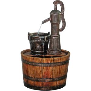 Design Toscano SS11155 Water Fountain – Cistern Well Pump Wood Barrel Garden Decor Fountain – Outdoor Water Feature,full color