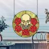 Stained Glass Panel – Beauty and Decay Gothic Skull Round Stained Glass Window Hangings – Window Treatments