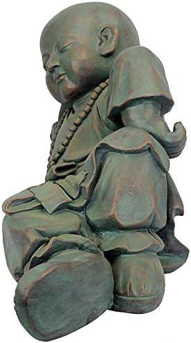 imageDesign Toscano Resting Serene Baby Monk Asian Boy Garden Statue 24 inches Wide 12 inches Tall Cast Stone Resin Green Bronze FinishResting Serene Baby Buddha
