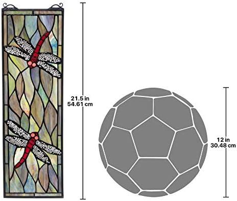 imageDesign Toscano TF53502 Tiffany Style Dragonfly Stained Glass Window Hanging Panel 21 Inch Smokey Blue