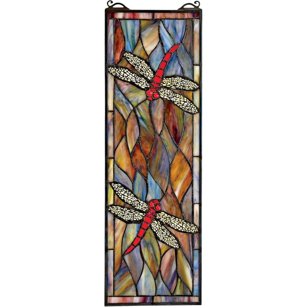 imageDesign Toscano TF53502 Tiffany Style Dragonfly Stained Glass Window Hanging Panel 21 Inch Smokey Blue