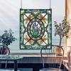 Design Toscano Dragonfly Floral Stained Glass Window Hanging Panel with Scrolled Brackets, 19 Inches Wide, 25 Inches High, 300 Piece Count, Blue Green Red