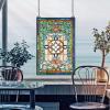 Design Toscano Elmslie Arts and Crafts Stained Glass Window, Green & Amber Geometric(Leigh Blue & Green Stained Glass)