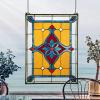 Design Toscano Elmslie Arts and Crafts Stained Glass Window, Green & Amber Geometric(St Katherines Row Stained Glass Window)