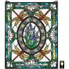 Design Toscano Dragonfly Floral Stained Glass Window Hanging Panel with Scrolled Brackets, 19 Inches Wide, 25 Inches High, 300 Piece Count, Blue Green Red