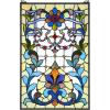 Design Toscano Elmslie Arts and Crafts Stained Glass Window, Green & Amber Geometric(Bonifacio Stained Glass Window)