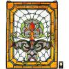 Design Toscano Elmslie Arts and Crafts Stained Glass Window, Green & Amber Geometric(Kendall Manor Window)