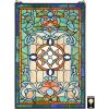Design Toscano Elmslie Arts and Crafts Stained Glass Window, Green & Amber Geometric(Leigh Blue & Green Stained Glass)