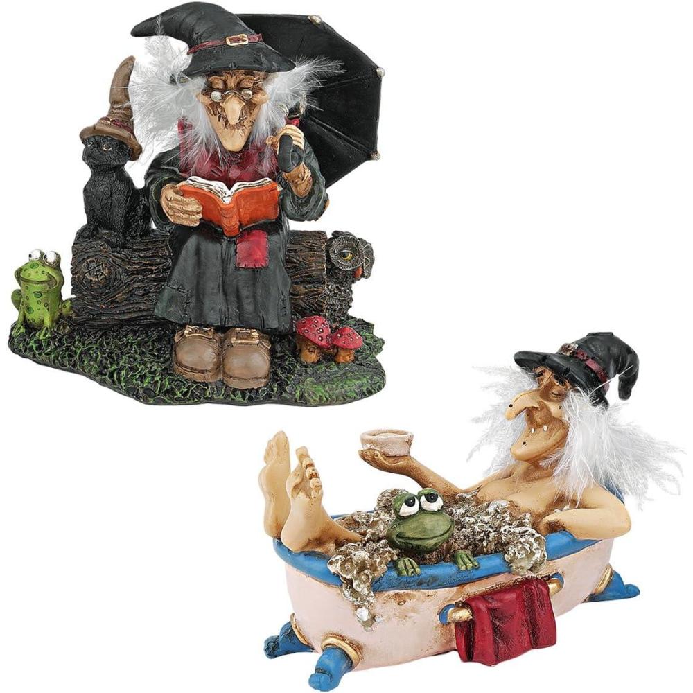 imageDesign Toscano QL30605 Book of Spells Bewitching Witch Halloween Decor Figurine Statue 4 Inch Polyresin Full ColorSet of 2