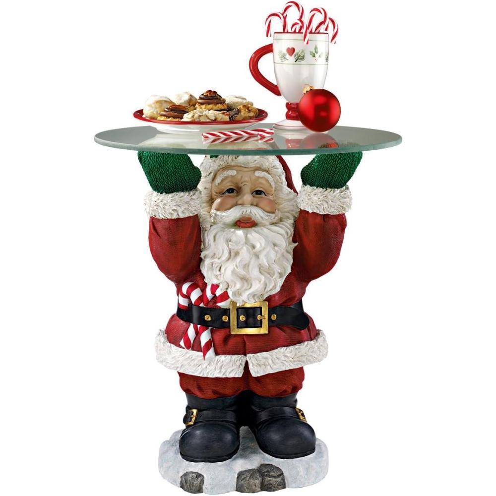 imageChristmas Decorations  Santa Claus Glass Topped Holiday Decor Side Table