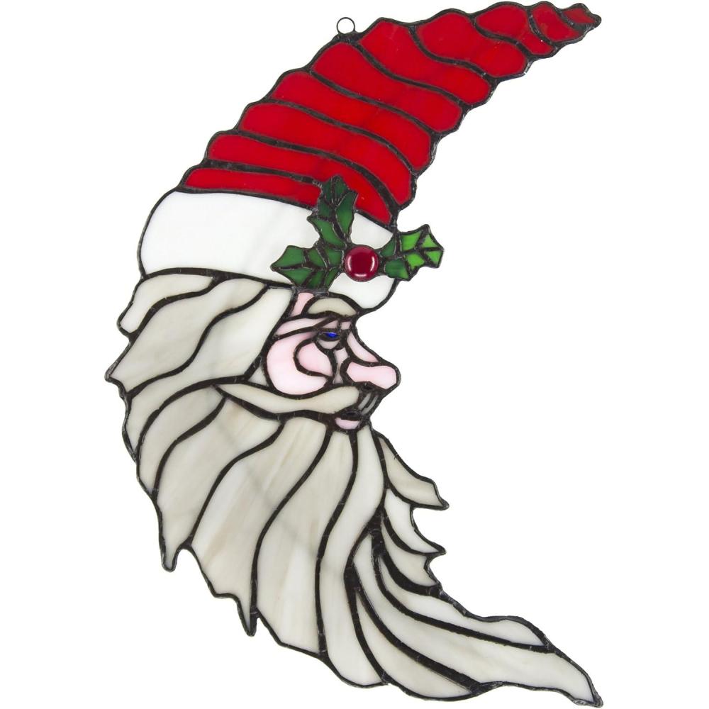imageDesign Toscano Santa Claus Christmas Holiday Suncatcher Window Hanging Panel 10 inches wide 14 inches tall Stained Glass Red Green ampamp White