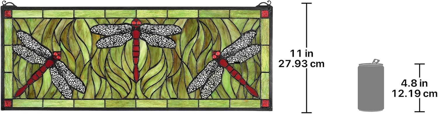 imageDesign Toscano Colbalt Blue Dragonfly TiffanyStyle Stained Glass WindowEmerald Green Dragonfly Stained Glass
