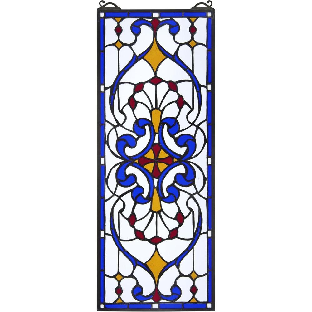 imageDesign Toscano Blackstone Hall Stained Glass Window Hanging Panel with Scrolled Brackets 9 Inches Wide 0 Inches Deep 35 Inches High Stained Glass Full Color FinishHyde street