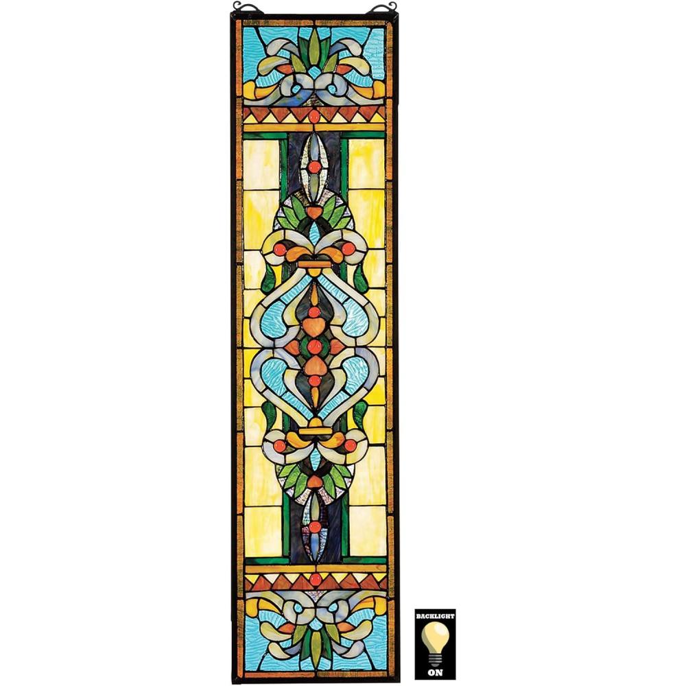 imageDesign Toscano Blackstone Hall Stained Glass Window Hanging Panel with Scrolled Brackets 9 Inches Wide 0 Inches Deep 35 Inches High Stained Glass Full Color FinishBlackstone Hall